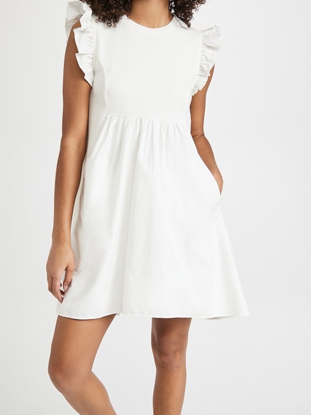 English Factory Knit Cotton Poplin White Ruffle Sleeve Mini Dress Size Small